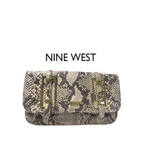 NINE WEST PYTHON Snakeskin Gold Chain Detail Clutch Shoulder Strap Cross…